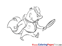 Detective with Loupe Colouring Page printable free