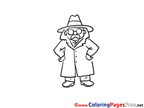 Glasses Detective for Kids printable Colouring Page