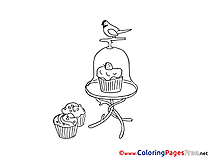 Bird Cakes Children download Colouring Page