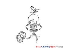 Bird Cakes Children download Colouring Page