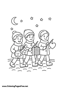 Children at Lantern Parade Coloring Page Download