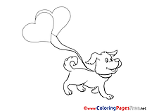 Dog with Hearts for Kids printable Colouring Page