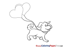 Dog with Hearts for Kids printable Colouring Page