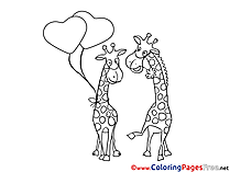 Giraffes in Love Colouring Page printable free
