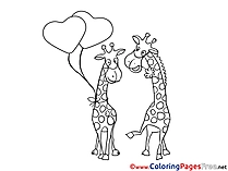 Giraffes in Love Colouring Page printable free