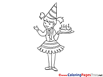 Girl celebrates her Birthday Kids free Coloring Page