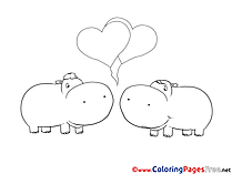 Hippos in Love free Colouring Page download