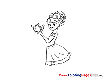 Jolly Girl with Pigeon for free Coloring Pages download