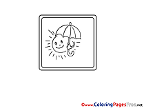 Sun with Umbrella Kids download Coloring Pages