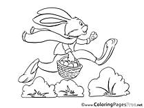 Bunny runs with Basket Coloring Sheets Easter free