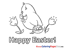 Chicken with Basket Easter Colouring Sheet free