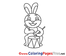 Drum Hare for Kids Easter Colouring Page