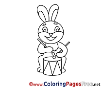 Drum Hare for Kids Easter Colouring Page