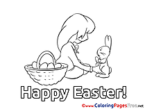 Girl with Hare free Easter Coloring Sheets