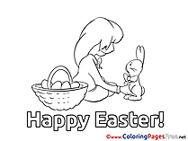 Girl with Hare free Easter Coloring Sheets
