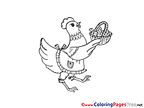 Hen with Basket Kids Easter Coloring Page