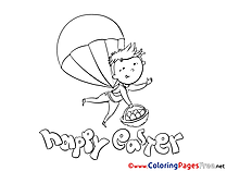 Parachutist with Eggs Kids Easter Coloring Page