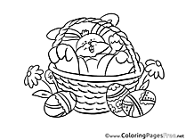 Rabbit in Basket free Colouring Page Easter