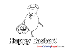 Sheep with Basket Coloring Sheets Easter free