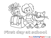 Cat Boy Children Coloring Pages Schoolbag free