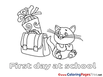 Cat free Colouring Page download Schoolbag
