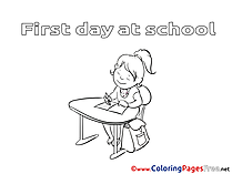 Desk Girl School Colouring Sheet download free