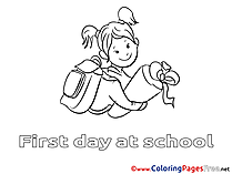 Download Girl goes to School Colouring Sheet free