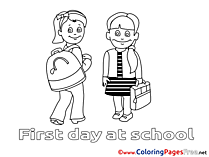 First Day at School Colouring Page printable free