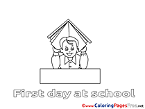 Illustration Boy with Book Children download Colouring Page