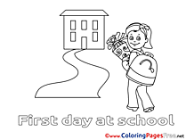 Illustration Girl goes to School free printable Coloring Sheets