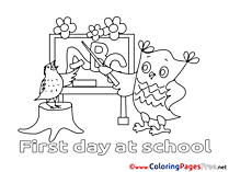 Owl teaches Bird Colouring Page printable free