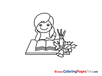 Student reads Book Kids download Coloring Pages