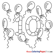 10 Balloons Numbers Coloring Pages download