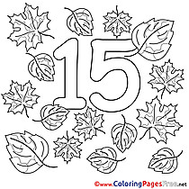 15 Leaves Numbers Colouring Sheet free