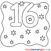 16 Stars Numbers free Coloring Pages