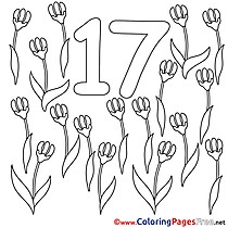 17 Flowers printable Numbers Coloring Sheets