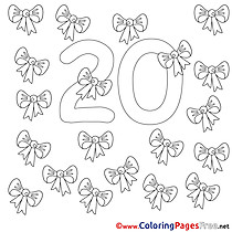 20 Ribbons Numbers Coloring Pages free