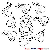 8 Pears Colouring Sheet download Numbers