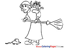 Baba Yaga with Cat Children Coloring Pages free