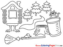 Hut on Chicken Legs for Kids printable Colouring Page