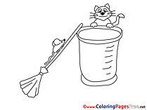 Mouse on Broom free printable Coloring Sheets