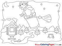 Old Woman Flying Children download Colouring Page