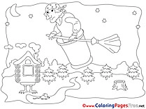 Old Woman Flying Children download Colouring Page