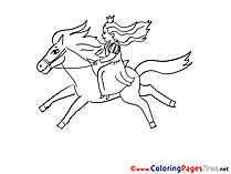 Princess riding Horse Children Coloring Pages free