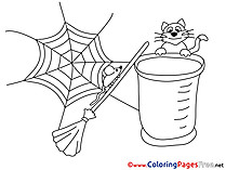 Web Cat Broom download Colouring Sheet free