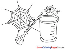 Web Cat Broom download Colouring Sheet free