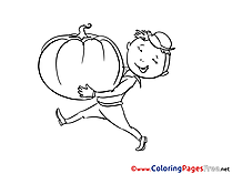 Boy with Pumpkin Coloring Sheets