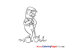 Gardener digging Kids free Coloring Page