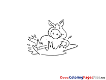Pig in Mud Children Colouring Page
