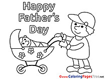 Pram Children Father's Day Colouring Page
